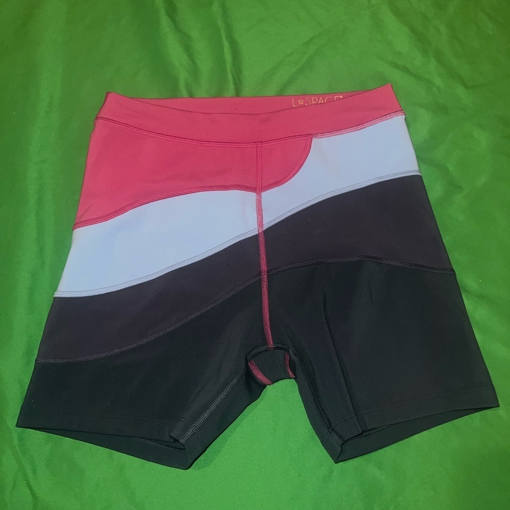 L*Space Activewear Colorblock Shorts with Pink and Blue Accents size Large